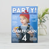 Cool Fun Blue Special Magazine Cover Kids Birthday 招待状 (スタンド正面)