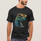 Cool fun dinosaur raptor with sunglasses  2 tシャツ (正面)