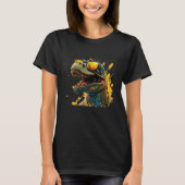 Cool fun dinosaur raptor with sunglasses 4 tシャツ (正面)
