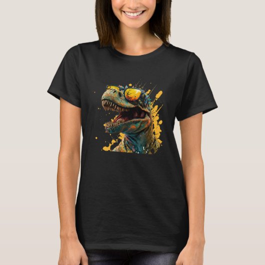 Cool fun dinosaur raptor with sunglasses  4 tシャツ (正面)
