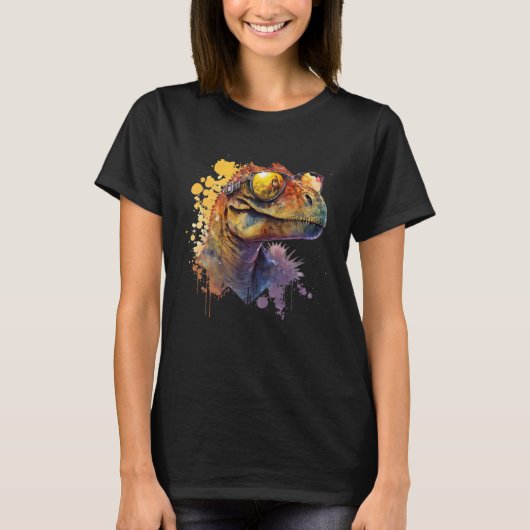 Cool fun dinosaur raptor with sunglasses  5 tシャツ (正面)