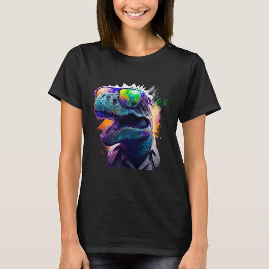 Cool fun dinosaur Rex with sunglasses Tシャツ (正面)