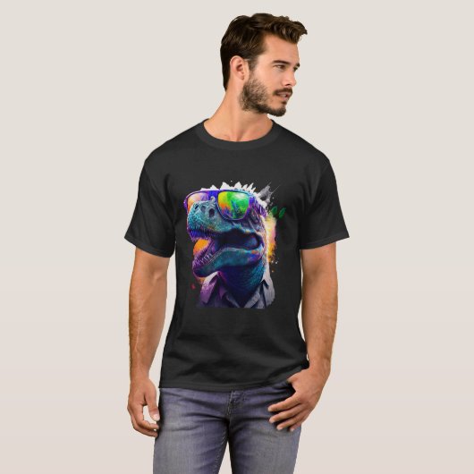 Cool fun dinosaur Rex with sunglasses Tシャツ (正面フル)