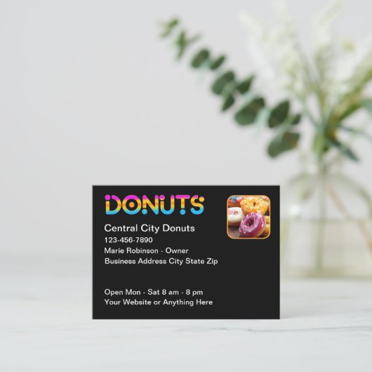 Cool Fun Donut Theme Doughnut Shop 名刺 (スタンド正面)