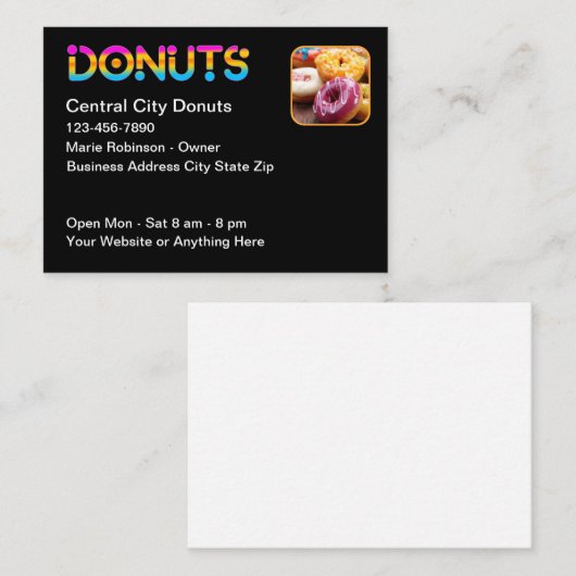 Cool Fun Donut Theme Doughnut Shop 名刺 (正面/裏面)