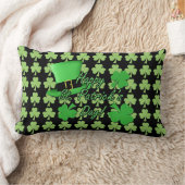 Cool fun Green top hat Shamrocks Patrick Day black ランバークッション (ブランケット)