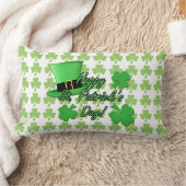 Cool fun Green top hat Shamrocks Patrick Day white ランバークッション (ブランケット)