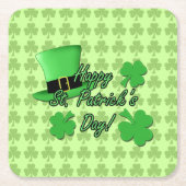 Cool fun Green top hat Shamrocks Patricks Day スクエアペーパーコースター (正面)