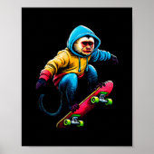 Cool Funky Capuchin Monkey Skateboarding Illustrat ポスター (正面)