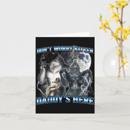 Cool Funny Alpha Wolf Meme Don't Worry Kitten Dadd カード (黄色い花)