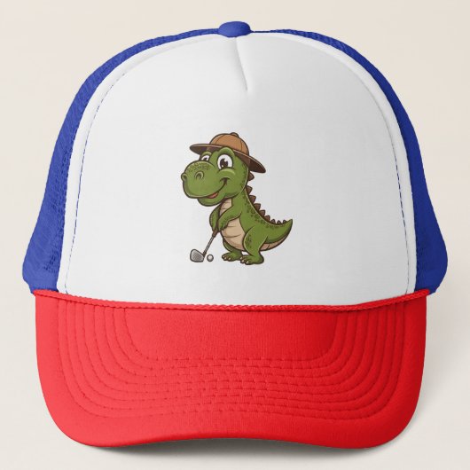 Cool Funny Green Dino Playing Golf T-Rex Lover  キャップ (正面)