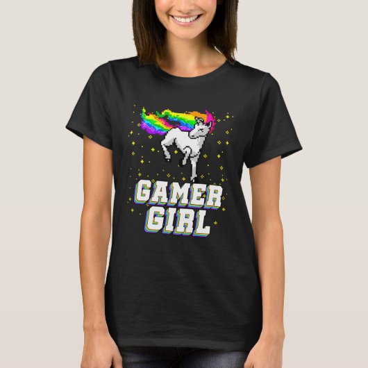 Cool Gamer Girl Galaxy Rainbow Unicorn Video Game  Tシャツ (正面)