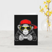 Cool Gamer Monkey With Controller Funny Gaming Vid カード (黄色い花)