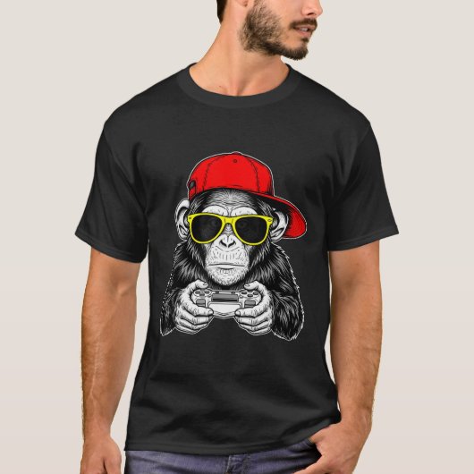 Cool Gamer Monkey With Controller Funny Gaming Vid Tシャツ (正面)