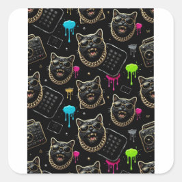 Cool Gangster Cat Neon Graffiti Streetwear Planner スクエアシール