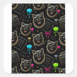 Cool Gangster Cat Neon Graffiti Streetwear Planner スクエアシール