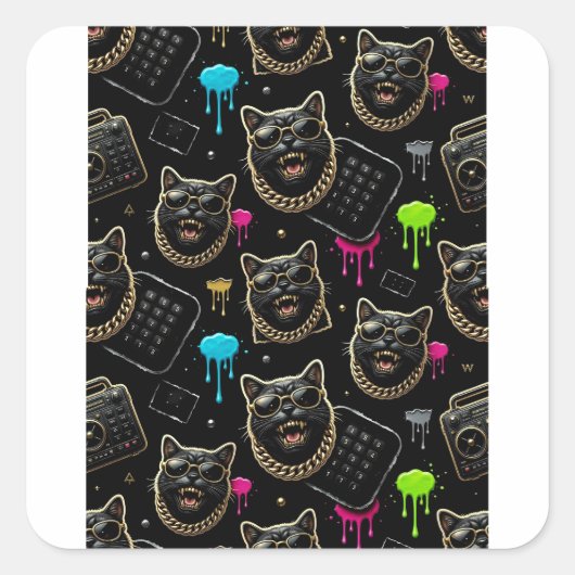 Cool Gangster Cat Neon Graffiti Streetwear Planner スクエアシール (正面)