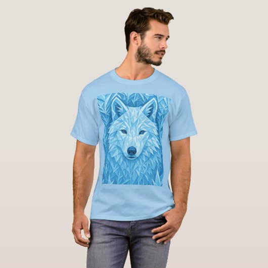 Cool Geometric Blue Wolf Low Poly Graphic All Over Tシャツ (正面フル)