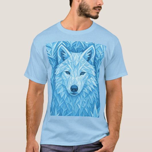 Cool Geometric Blue Wolf Low Poly Graphic All Over Tシャツ (正面)
