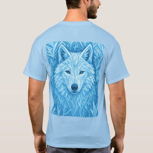 Cool Geometric Blue Wolf Low Poly Graphic All Over Tシャツ (裏面)