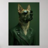 Cool German Shepherd Portrait in Leather Jacket ポスター (正面)