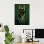 Cool German Shepherd Portrait in Leather Jacket ポスター (ホームオフィス)