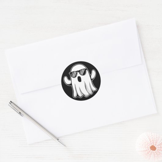 Cool Ghost with Sunglasses ラウンドシール (封筒)