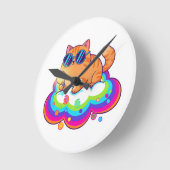 Cool Ginger Cat with Sunglasses Retro Vibe Round C ラウンド壁時計 (傾斜)