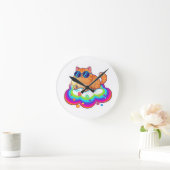 Cool Ginger Cat with Sunglasses Retro Vibe Round C ラウンド壁時計 (ホーム)