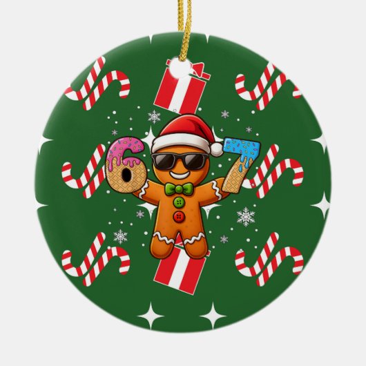 Cool Gingerbread 67 — Holiday Ice‑Cream Numbers セラミックオーナメント (正面)
