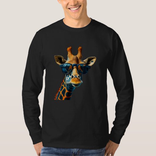Cool Giraffe Animals Face with Sunglasses Tシャツ (正面)