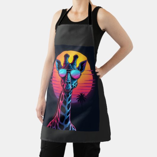 Cool Giraffe In Sunglasses Under Sunset Long Sleev エプロン (インサイチュ)