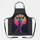 Cool Giraffe In Sunglasses Under Sunset Long Sleev エプロン (正面)