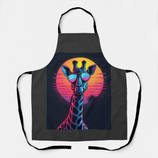 Cool Giraffe In Sunglasses Under Sunset Long Sleev エプロン