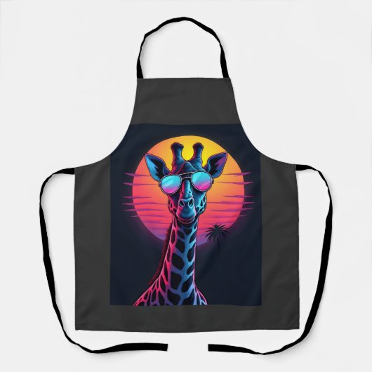 Cool Giraffe In Sunglasses Under Sunset Long Sleev エプロン (正面)