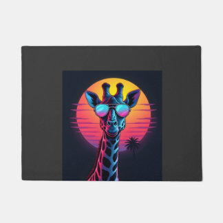 Cool Giraffe In Sunglasses Under Sunset Long Sleev ドアマット