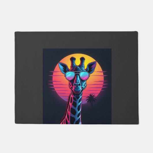 Cool Giraffe In Sunglasses Under Sunset Long Sleev ドアマット (正面)