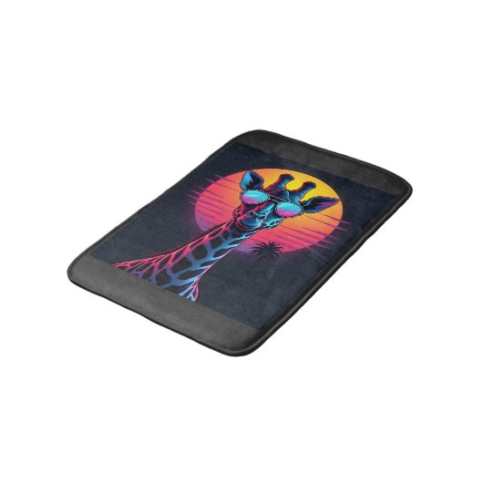 Cool Giraffe In Sunglasses Under Sunset Long Sleev バスマット (アングル)