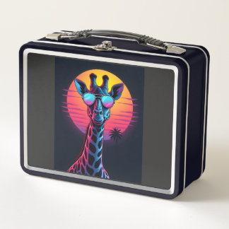 Cool Giraffe In Sunglasses Under Sunset Long Sleev メタルランチボックス