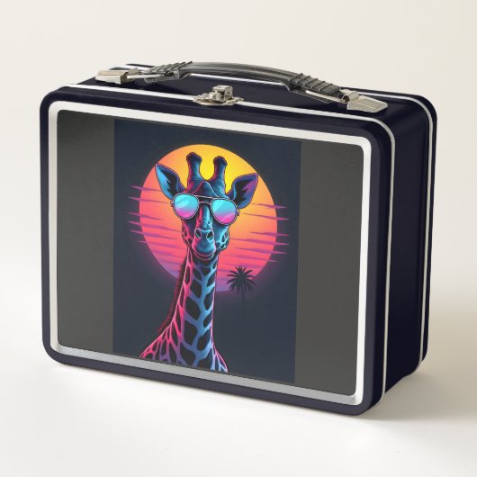 Cool Giraffe In Sunglasses Under Sunset Long Sleev メタルランチボックス (正面)