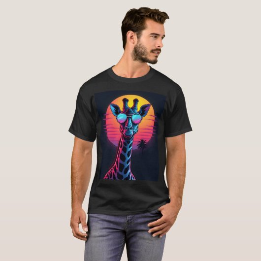 Cool Giraffe In Sunglasses Under Sunset Long Sleev Tシャツ (正面フル)