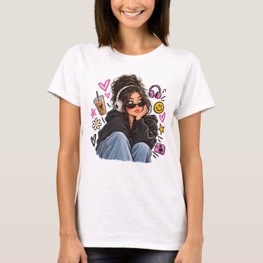 Cool Girl – 美しいY2Kガール Tシャツ (正面)