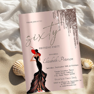 Cool Girl,Glitter Drips Rose Gold 60歳 招待状