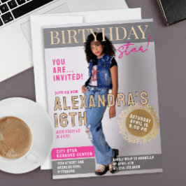 Cool Glam 16th Birthday Magazine Cover News Photo 招待状