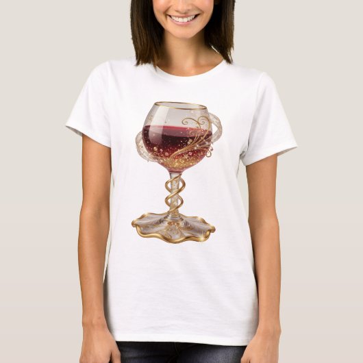 Cool Gold 赤ワイングラス 3D テキストアート Tシャツ (正面)
