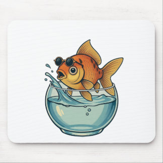 Cool Goldfish Splashing in Sunglasses マウスパッド