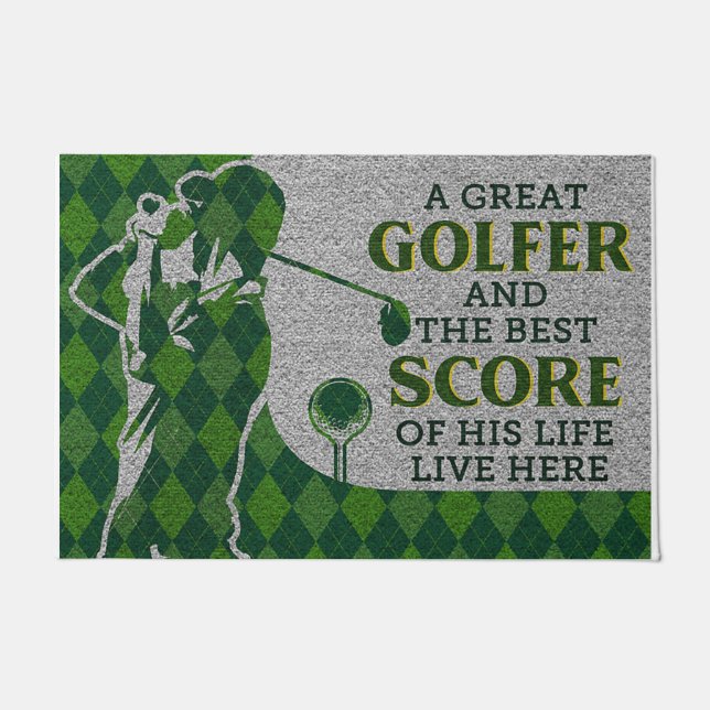 Cool Golfer And His Best Score ドアマット (正面)