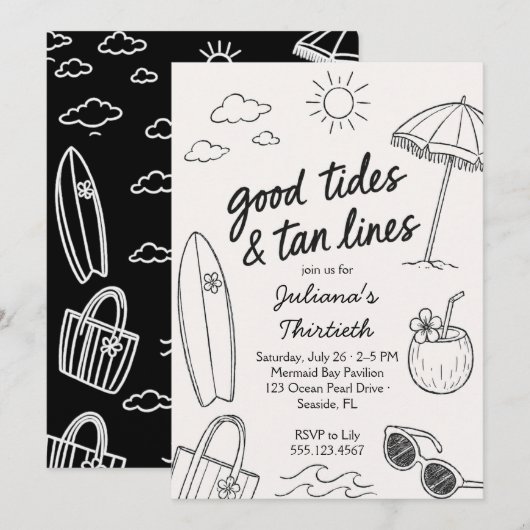 Cool Good Tides & Tan Lines ビーチのお祝い 招待状 (正面/裏面)
