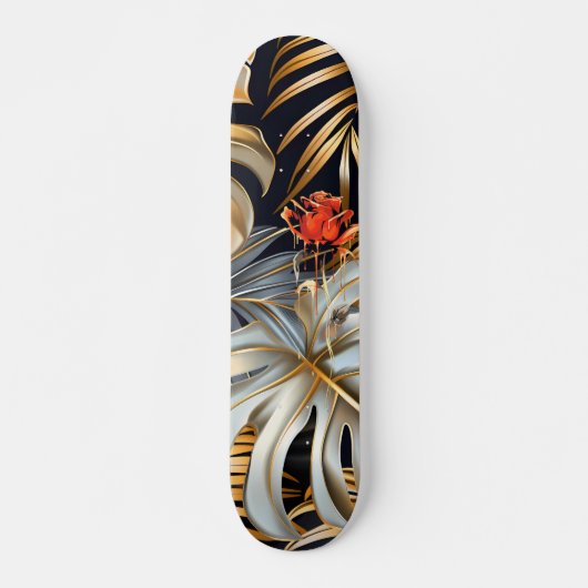 Cool Gothic Red Rose Jungle Foliage Skateboard  スケートボード (正面)