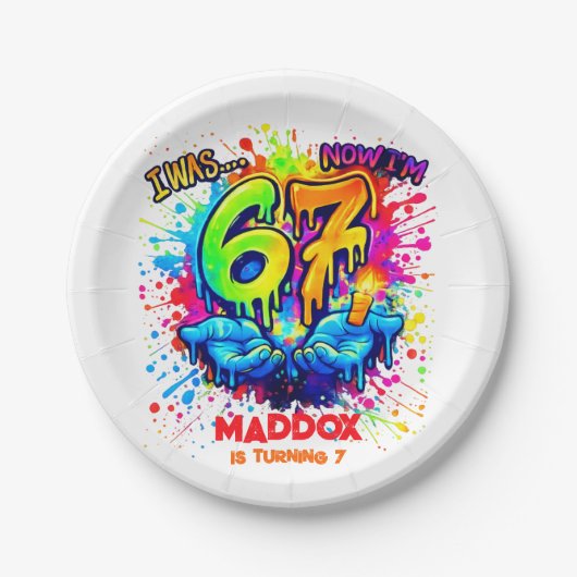 Cool Graffiti Splatter 7th Birthday Party ペーパープレート (正面)